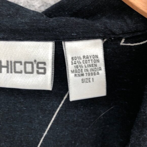 Chicos Jacket Womens 1 US Medium Black Floral Linen Blend Shacket Button Pocket* - Picture 6 of 11